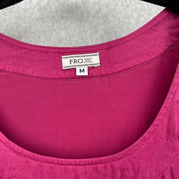 Froxx Womens 100% Silk Puff Bubble Sleeve Midi Shift Dress Size M Berry Red - Picture 6 of 11